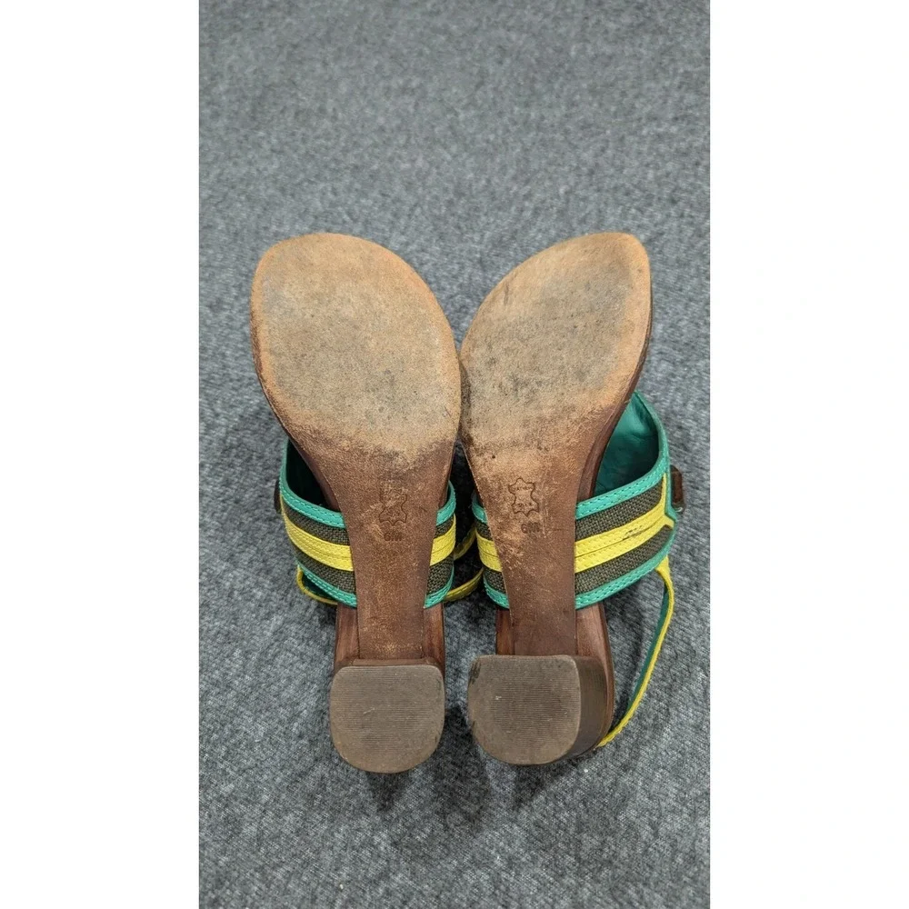 Tory Burch Sandals Womens 6M Green Yellow Boho Jewels Embellished Wearable Art